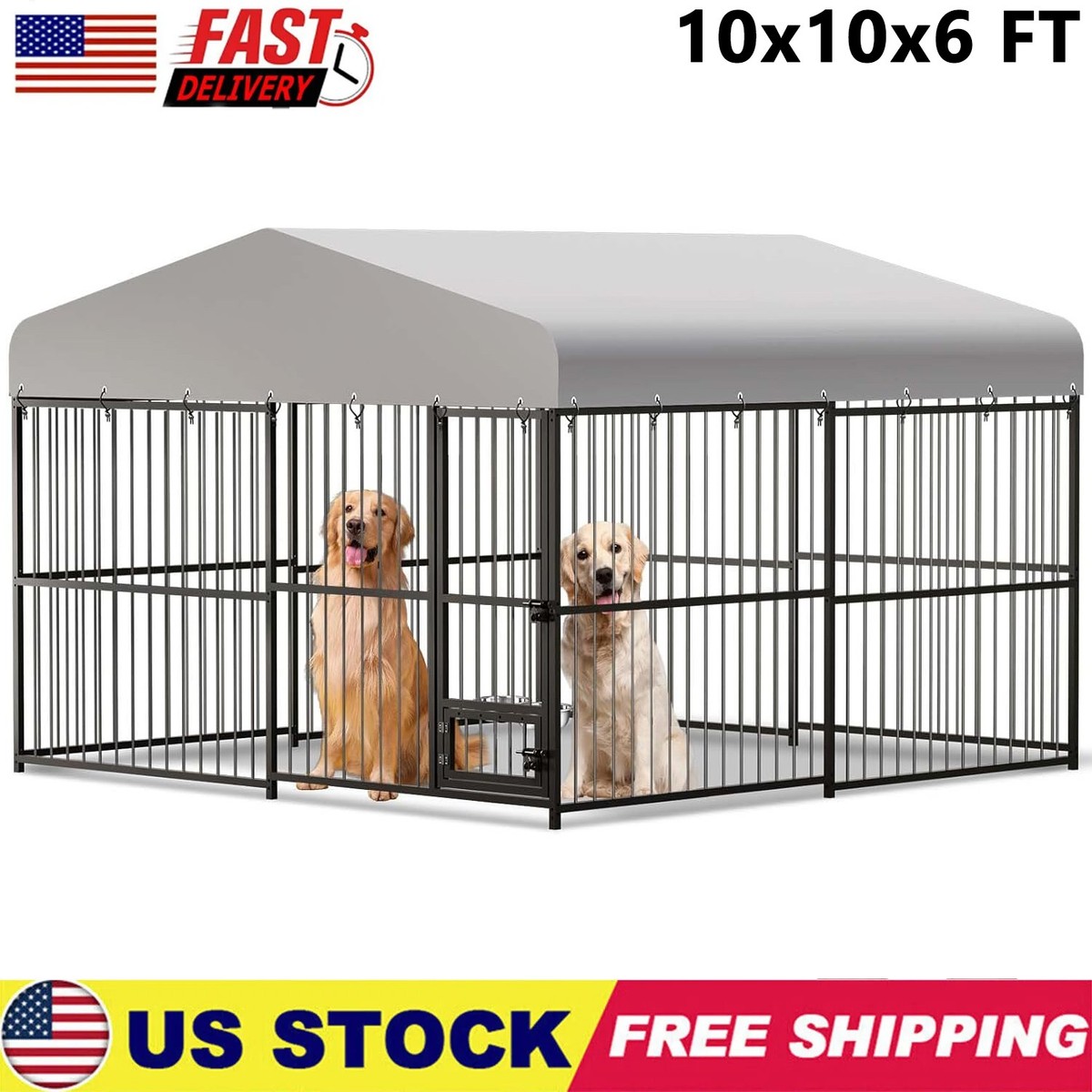 10X10X6FT Heavy Duty Dog Cage with Roof Large Outdoor Dog Kennel