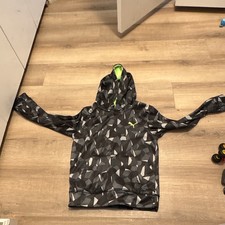 PUMA Boys Pullover Hoodie M Black/Gray Geometric Print Logo Hooded