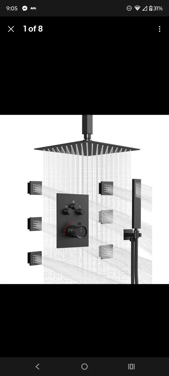 Everstein Dual Shower Heads 7-Spray Waterfall Pressure Balance In Matte Black