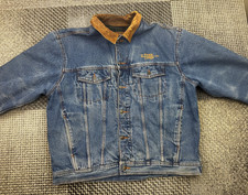 Giacca denim vintage Canada Sportswear XL - foderata a quadri, colletto in pelle, anni 90