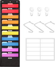 10 Pockets Hanging Wall File Organizer, Black Storage Pocket Chart for File F...