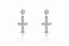 14K Yellow White Gold Cubic Zirconia CZ Cross Dangle Earrings