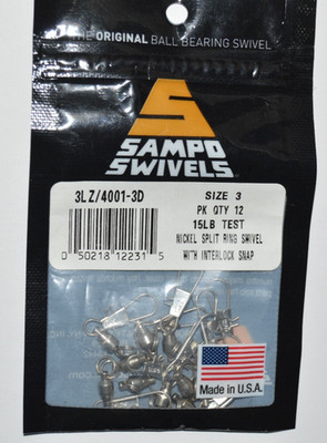 sampo swivels ball bearing nickel split ring swivel w interlock snap 15LB size 3