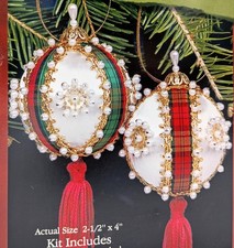 Royal Crown Plaid Satin Ball Christmas Ornament Craft Kit Beads Ribbon  Sequins