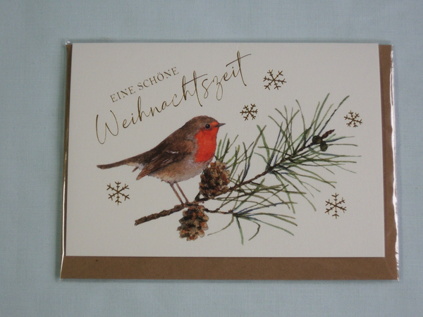 Weihnachten Rotkehlchen Daniela Drescher Klappkarten Gold Vogel Zweig Zapfen-image