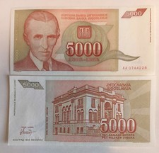 Yugoslavia 5000 Dinara 1993 P#128  UNC