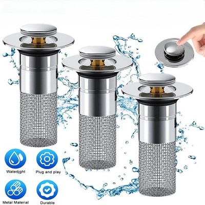 3 Stück Abflussstopfen Waschbecken Edelstahl Pop-Up-Abflussfilter Haarfänger DE