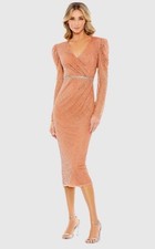 Mac Duggal 93674 Dress Copper beaded midi beaded size 16 Free Garment Bag
