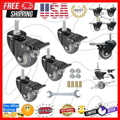 2 Inch Swivel Caster Wheels Set of 4, Metric M8-1.25 Threaded stemBolt Diamet...