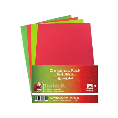 40 Blatt 160 g/m² Weihnachtskarte - Billardgrün, Korallenrot, Intgrün & Introt