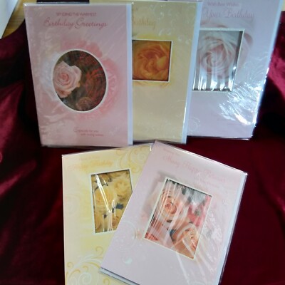 5 x Happy Birthday Karten weibliche Blumenmuster Rosen nagelneu 
