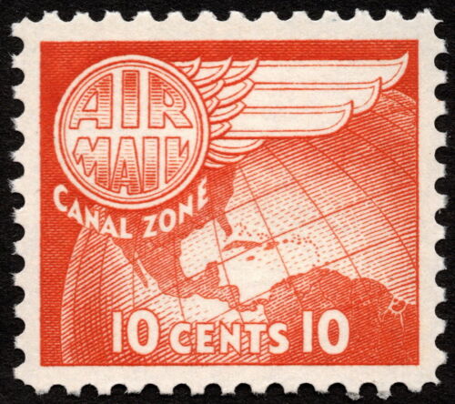 Canal Zone - 1951 - 10 Cents Light Red Orange Globe & Wing Airmail # C23 Mint VF - Afbeelding 1 van 1