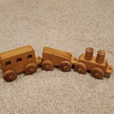 Vintage Wooden Train Set Handcrafted 3-Piece Train Set