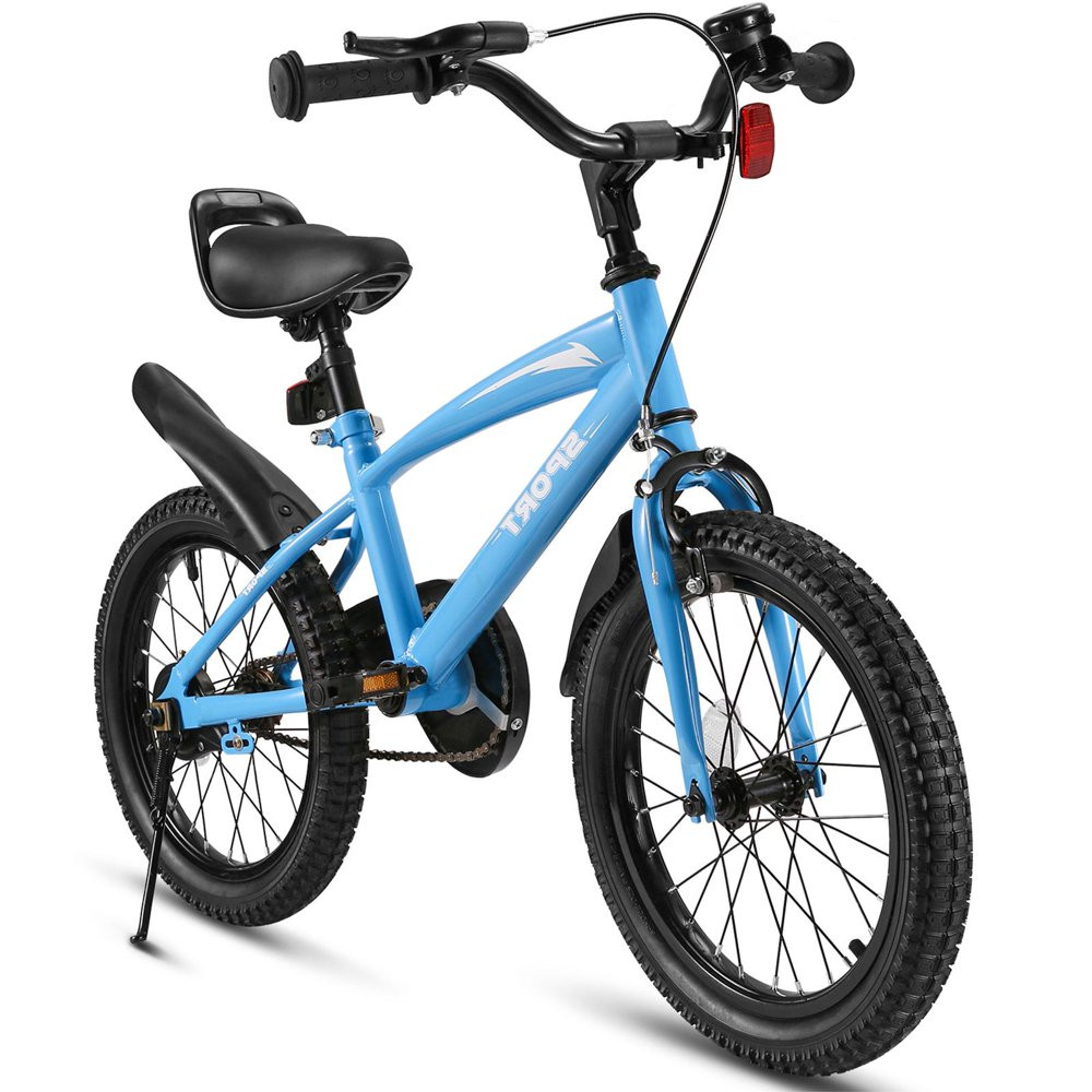 16 Inch Kids Bike Girls and Boys Blue Kid Bicycle for Age 4-8 Years Old with Kic