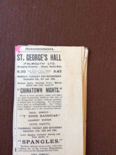 B9f Ephemera 1937 Anzeige St. George's Hall Falmouth Fern Andra Spangles - Bild 1 von 1