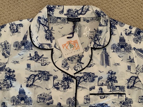 KATIE KIME Austin toile pajama set short sleeve top long pant cotton blue 2XL - 第 1/9 張圖片
