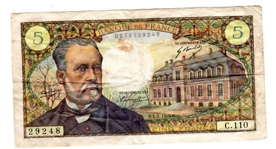 FRANCE Billet 5 FRANCS 04/09/1969 PASTEUR FAY°61 29248 C.110 TTB - Photo 1/2
