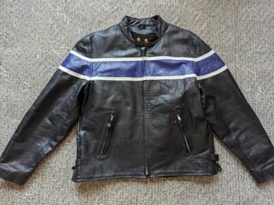 vintage 1990s motorcycle jacket CAFE RACER striped leather 2XL