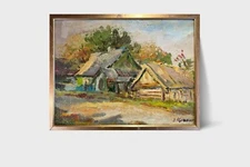 Oil painting Old house Ukrainian painter Canvas Framed original Decor landscape