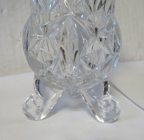 Vintage Crystal Glass Vase Cut Etched Three Footed Flower Bud - Picture 2 of 6