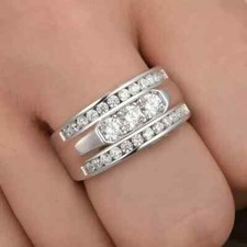 1.30Ct Round Cut Real Moissanite Men's Wedding Band Ring 14k White Gold Plated