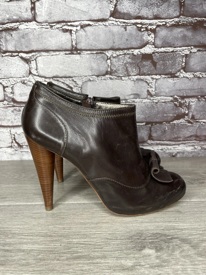 7 Seven for all Mankind Botines de Tacón de Madera de Cuero Marrón para Mujer Talla 40EU/9.5M US Foto 3 de 4