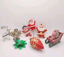 Vtg Mid Century MCM Christmas Felt Santa Elf Bow Metal Angel Deer Ornaments Lot