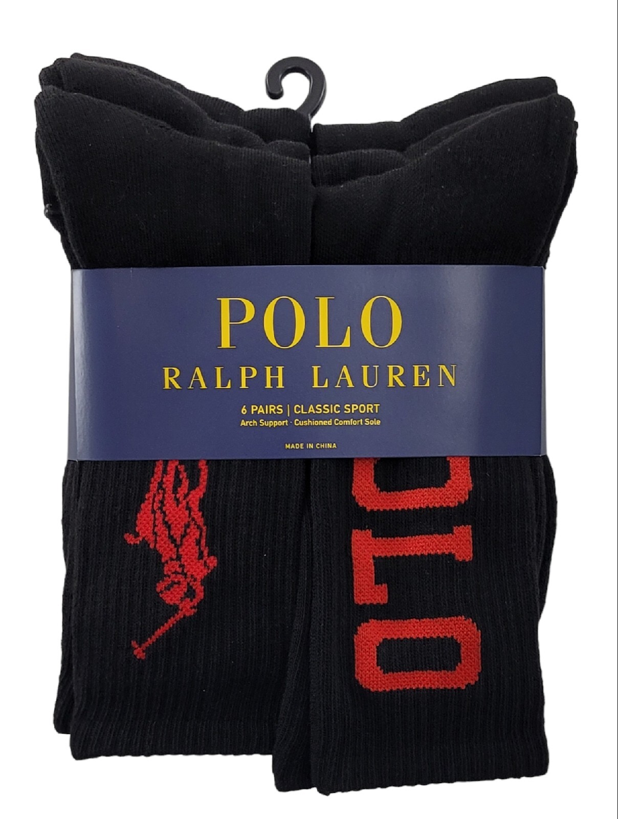 SAOLA POLO Ralph Lauren calze sportive classiche da uomo equipaggio suola ammortizzata confezione da 6
