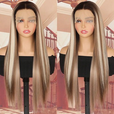 ''28'' Ash Brown Blonde HD Lace Wig Straight Glueless Heat Resistant Party/Daily