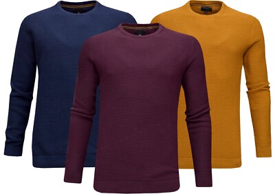 Mens Crew Neck Jumper 100% Cotton Slim Fit Plain Knitted Ex Store XS - 2XL