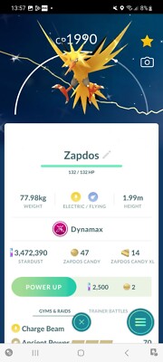 Pokemon Go Shiny Legendary Dynamax Zapdos