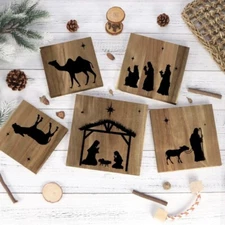 Christmas Nativity Scene 5  Pieces ￼Wooden Hanging Frame Ornament Christmas