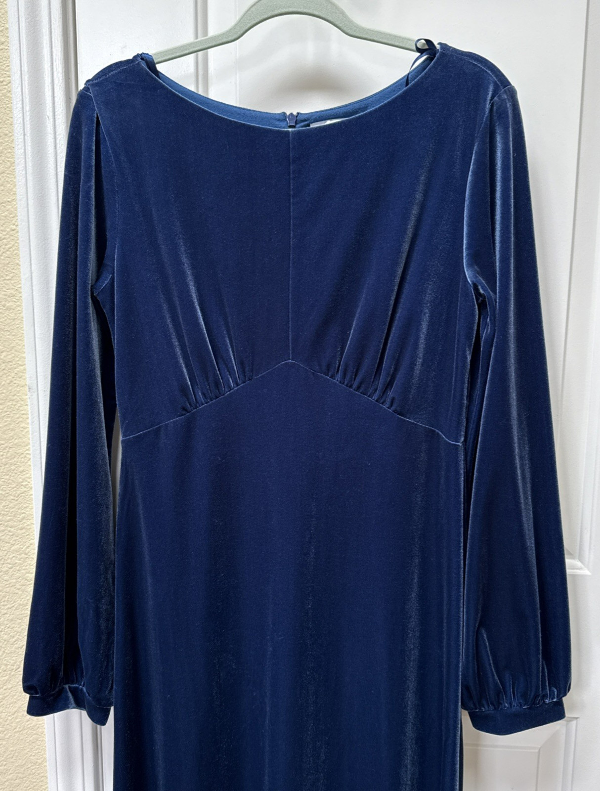 Love, Whit Whitney Port Velvet Midi Dress Blue Balloon Sleeves Sz L Prom Wedding