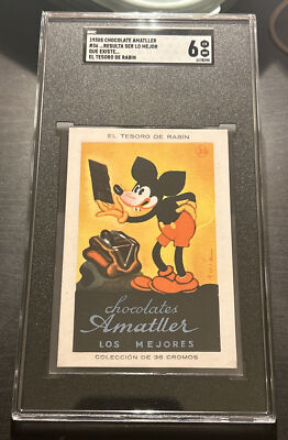 1930 s Mickey Mouse Card #36 TESORO De RABIN Chocolate Amatller Spain SGC 6 Rare