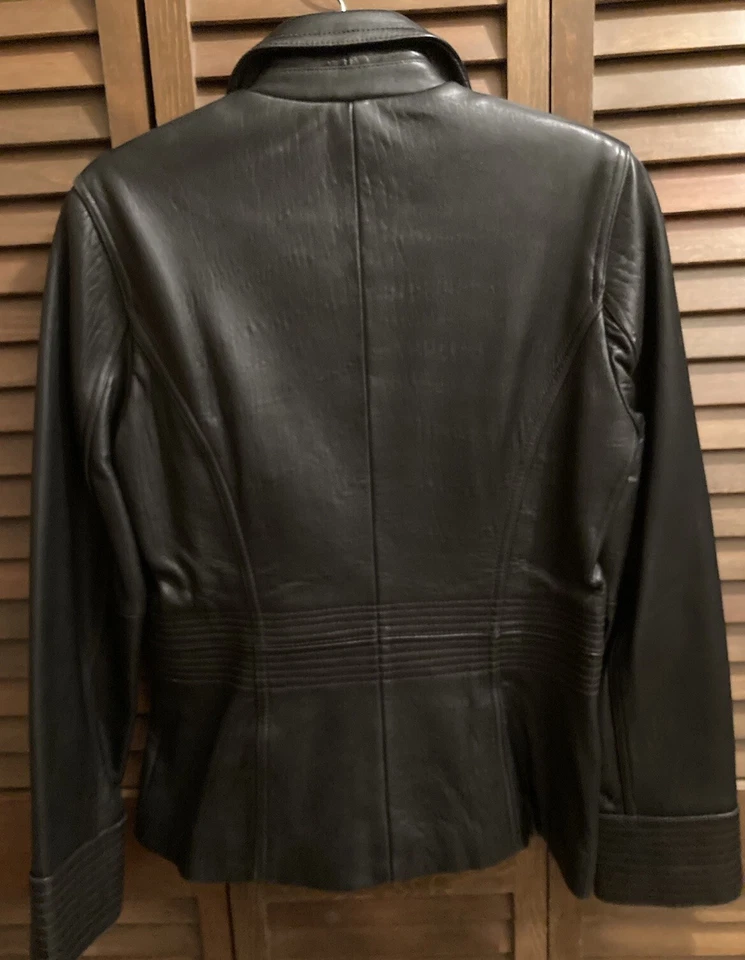 Apt. 9 женщин 100% из овчины кожаная куртка воротник молнии спереди размер маленький черный - Изображение 2 из 4