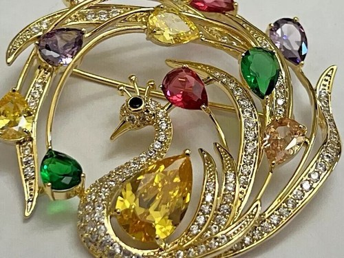 "Spilla ""Cigno"" Spilla Oro Giallo 14K Placcata Oro Giallo 3Ct Taglio Pera Laboratorio Creata Citrino Giallo" - Foto 7 di 9