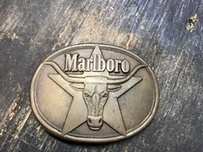 1987 Vintage 3.5” Solid Brass Philip Morris, Inc. Oval Marlboro Belt Buckle