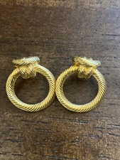 Vintage Knot Rope Style Pierced Earrings Gold Tone
