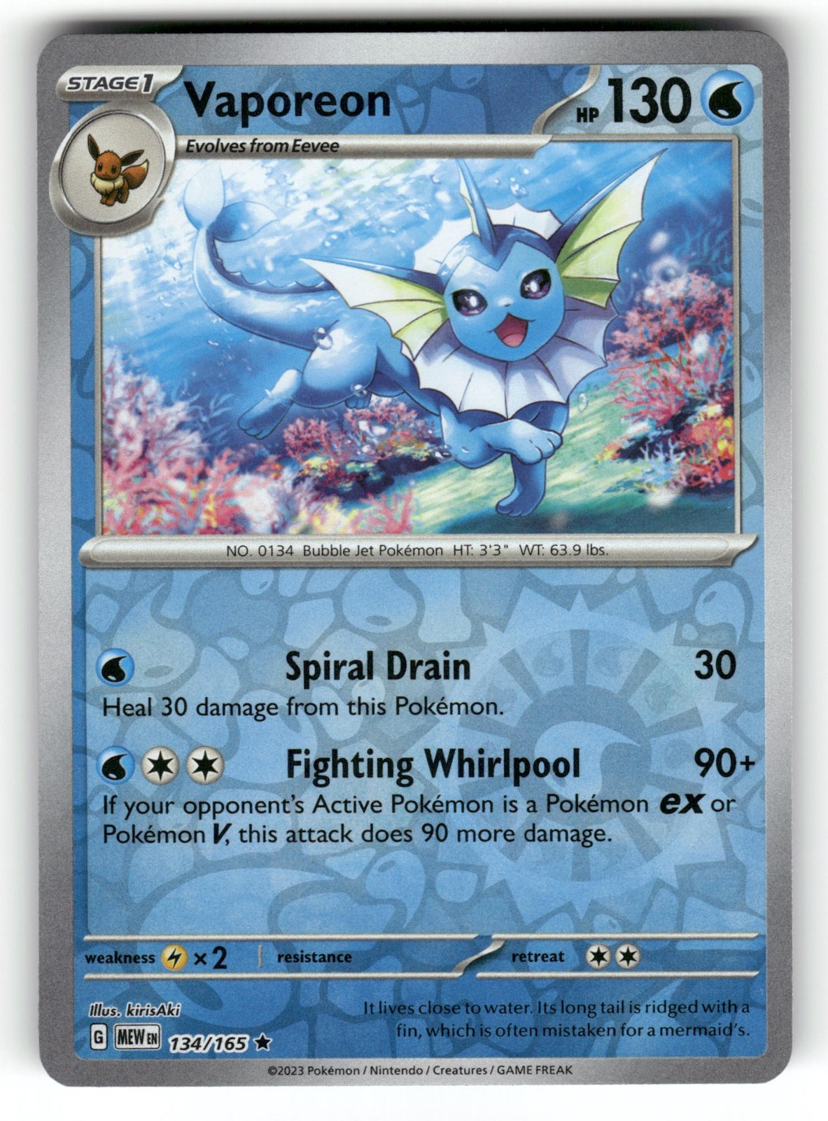 Vaporeon NM 134/165 Reverse Holo 151 Pokemon Rare