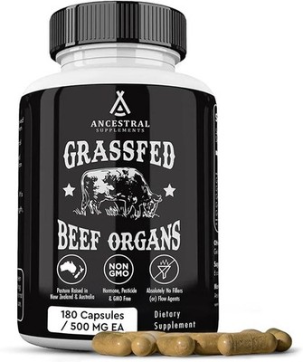 Ancestral Supplements Grass Fed Beef Organ Supplement - Non-GMO, 180 Capsules