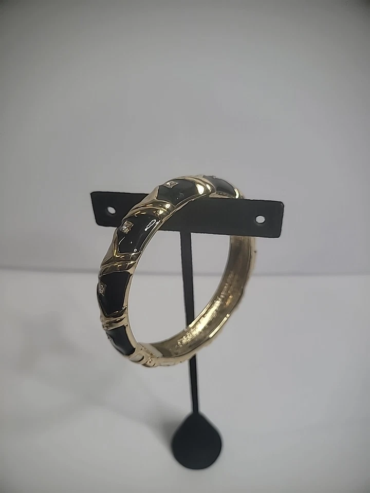 Brazalete Brazalete Vintage Negro Beige Cristal Estrás Bisagras Joyería Disfraz Foto 3 de 4