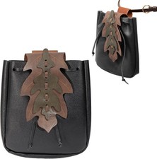 PROCOS Renaissance Belt Pouch Coins Purse Drawstring PU Leather Leaf Medieval Wa