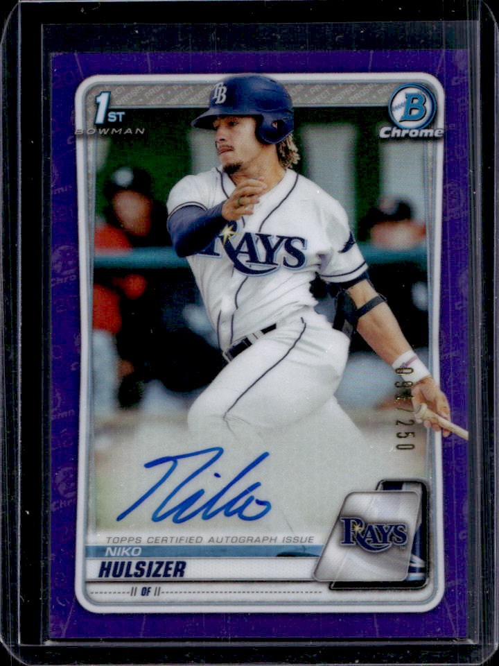 2020 Bowman Chrome Niko Hulsizer Auto Purple Refractor 1st #91/250 Rays