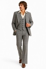 vintage 70s 3 piece suit gray GLEN PLAID 40R 35W blazer vest pants disco mod