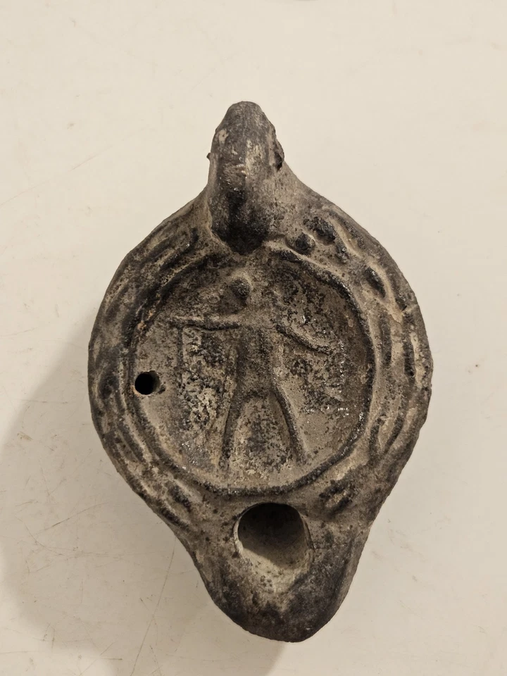 Ancienne LAMPE A HUILE ROMAINE  A DECOR Personnage Terre Cuite Curiosité Old - Photo 3/4