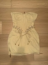 PLT tan corset dress with lace up detail and zipper back and sides