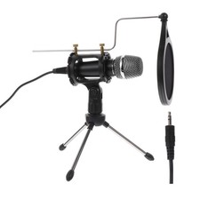 1 Set Recording Microphone with Tripod for Mobile Phone and Computer Black