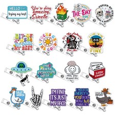 Geyoga 18 Pcs Funny Nurse Badge Reel Cute Retractable Multicolor