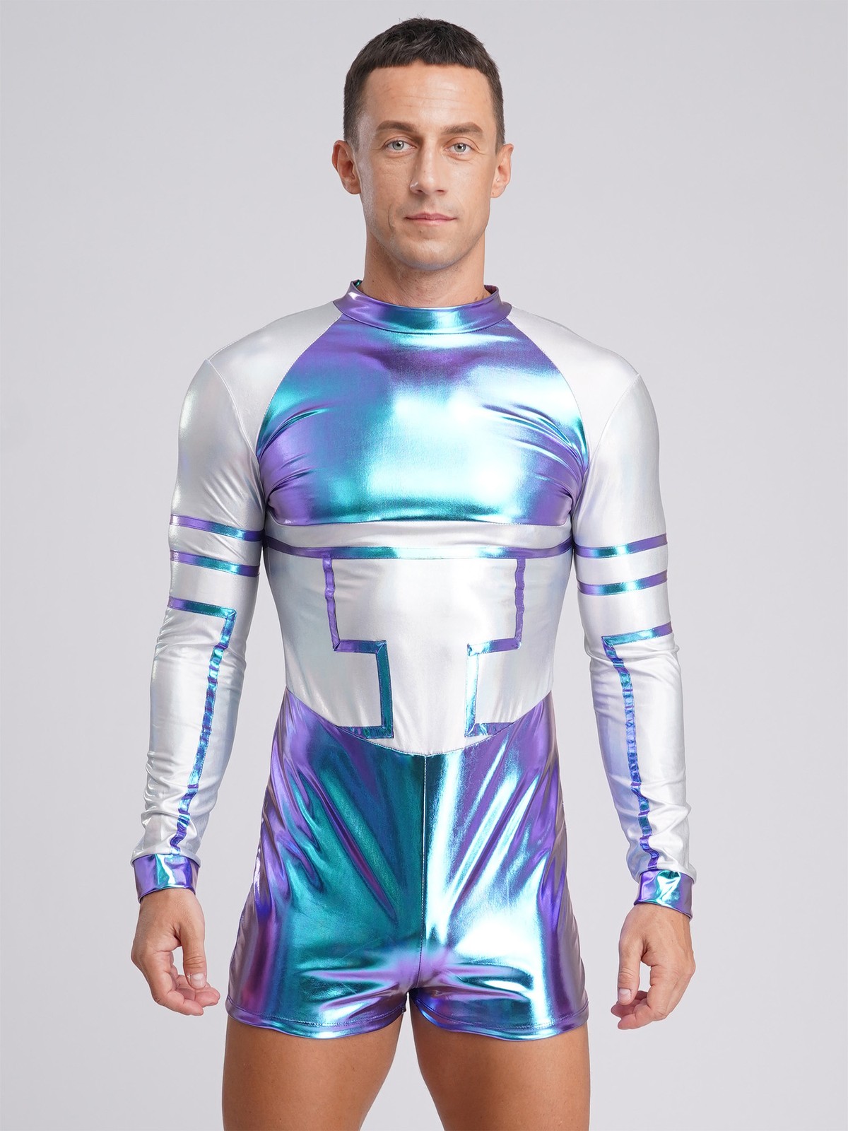 Mens Cospaly Shiny Outfits Romper Outerspace Role Play Astronaut Masquerade