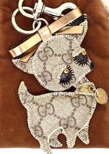 GUCCI GG Monogram Chihuahua Key Ring Bag Charm 206081 Beige PVC Gold HW Authenti